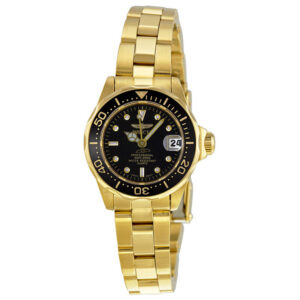 Home invicta pro diver gold plated black dial ladies watch 8943