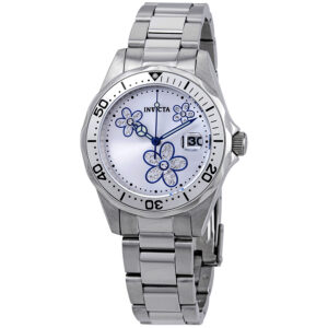 Home invicta pro diver silver crystal set dial stainless steel ladies watch 12834