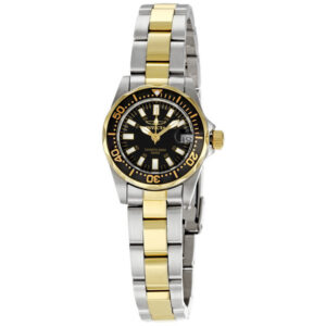Home invicta signature lady quartz black dial two tone ladies watch 7063