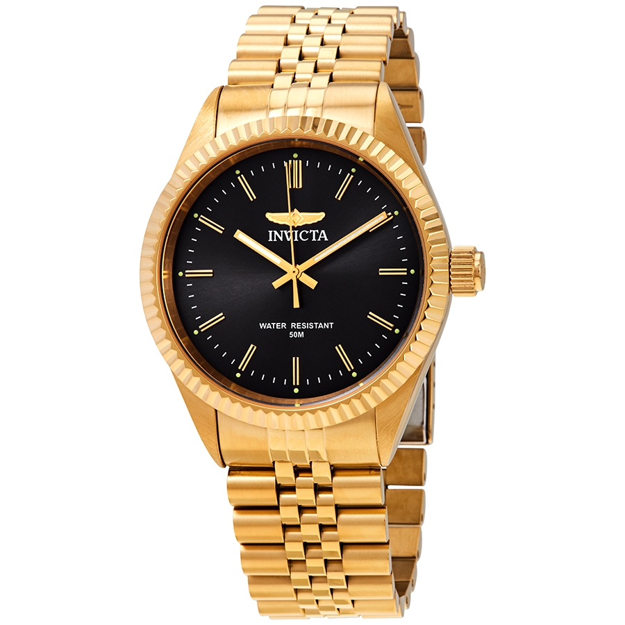 invicta specialty black dial yellow gold tone men's watch 29383 invicta specialty black dial yellow gold tone men's watch 29383