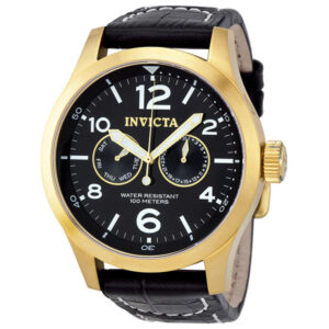 Home invicta specialty military black dial black leather men's watch 10491