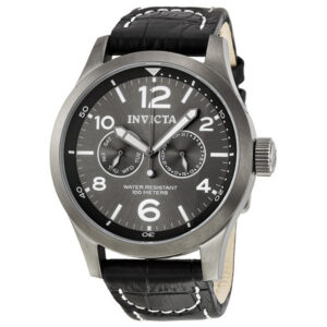 invicta specialty military grey dial black leather men's watch 10492