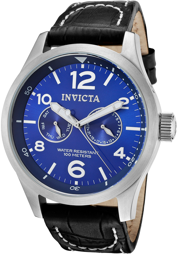 invicta specialty military multi function blue dial black leather men's watch 10490 invicta specialty military multi function blue dial black leather men's watch 10490
