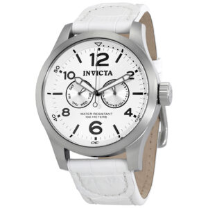 Home invicta specialty silver dial white leather men's watch 12170