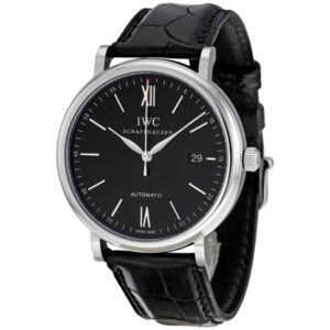 iwc portofino automatic black dial black leather men's watch 3565 02