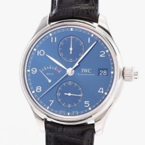iwc portugieser monopusher "laureus sport for good" chronograph hand wind blue dial men's watch iw515301