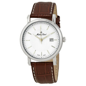 mathey tissot city white dial brown leather men's watch h611251ai