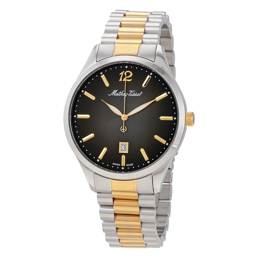 mathey tissot urban quartz black dial two tone men's watch h411mbn mathey tissot urban quartz black dial two tone men's watch h411mbn