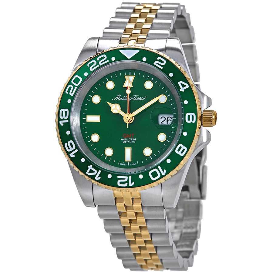 mathey tissot mathy vintage gmt two tone green hulk dial men's watch h903bbv mathey tissot mathy vintage gmt two tone green hulk dial men's watch h903bbv