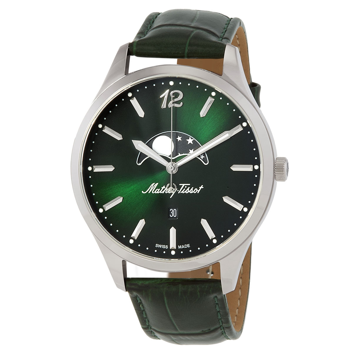 mathey tissot urban moon quartz moon phase green dial men's watch h411lavm mathey tissot urban moon quartz moon phase green dial men's watch h411lavm