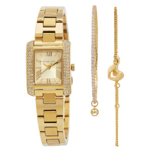 Витрина michael kors emery quartz gold dial ladies watch and bracelets gift set mk7510set
