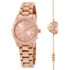 michael kors petite lexington quartz ladies watch and heart bracelet gift set mk4994set
