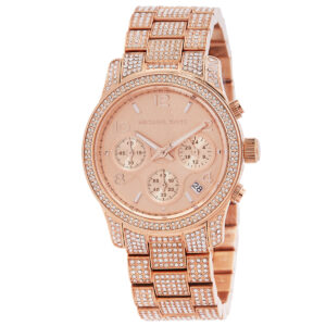 michael kors runway chronograph quartz crystal rose gold dial ladies watch mk7481