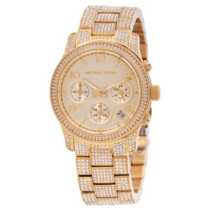 michael kors runway pave chronograph quartz gold dial ladies watch mk7435