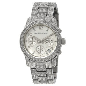 michael kors runway pave chronograph quartz silver dial ladies watch mk7434