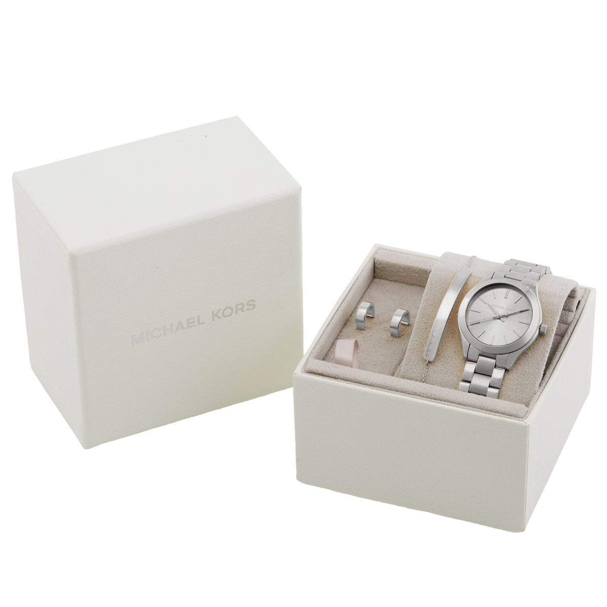 michael kors slim runway quartz silver dial ladies watch set mk7563set michael kors slim runway quartz silver dial ladies watch set mk7563set
