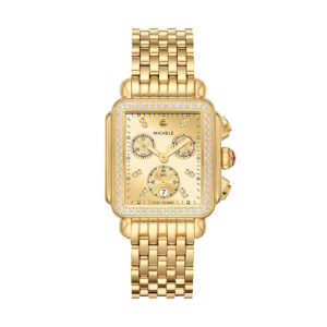 michele deco chronograph quartz diamond gold dial ladies watch mww06a000806