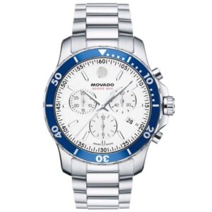 movado 800 chronograph quartz white dial men's watch 2600195