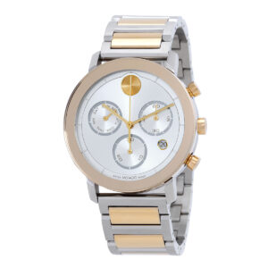 movado bold evolution chronograph quartz silver dial two tone men's watch 3600888