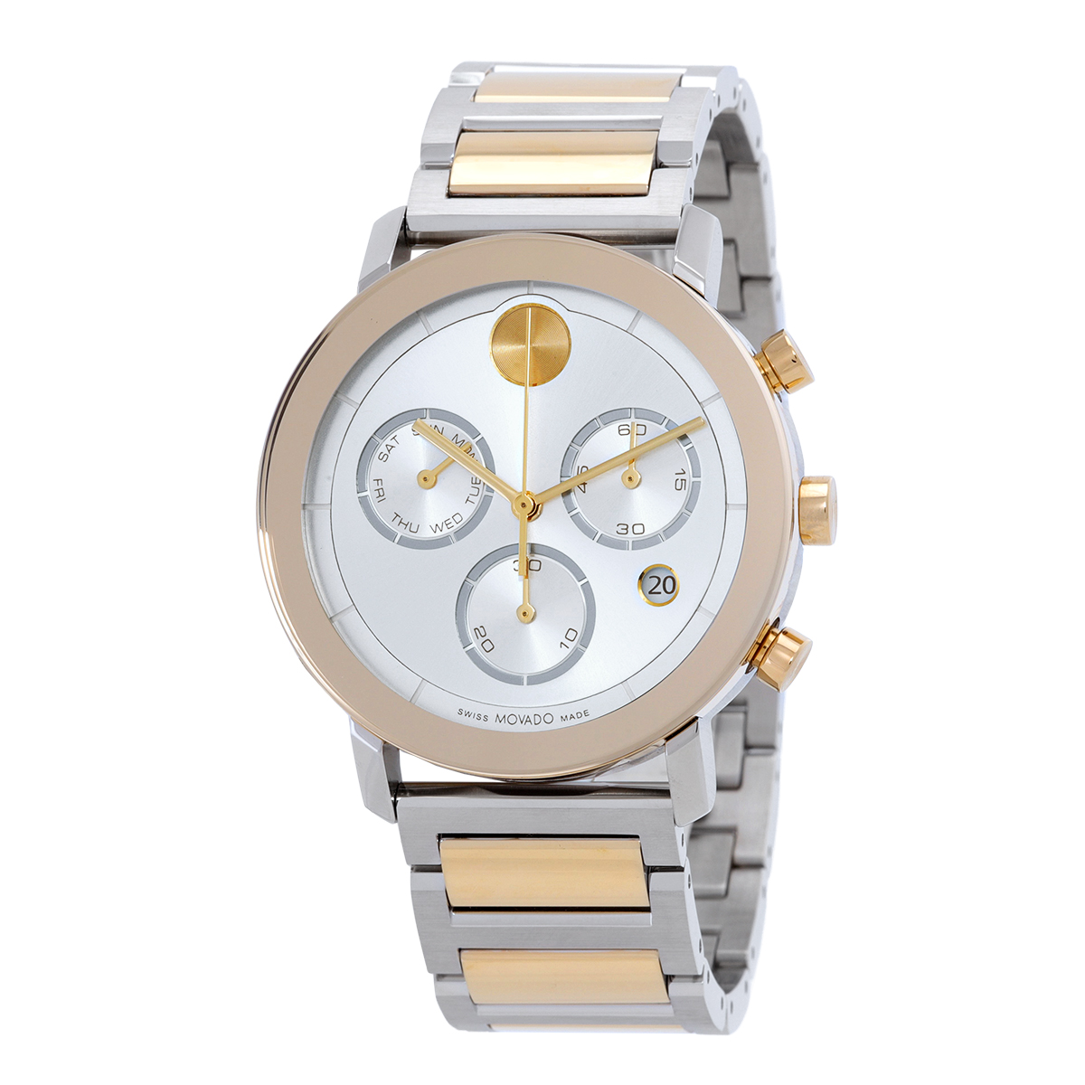 movado bold evolution chronograph quartz silver dial two tone men's watch 3600888 movado bold evolution chronograph quartz silver dial two tone men's watch 3600888