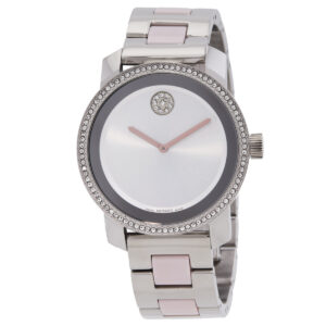 movado bold quartz crystal silver dial ladies watch 3600881