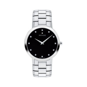 movado faceto quartz black dial men's watch 0607865