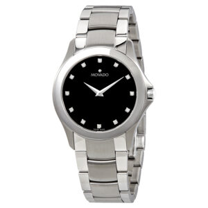 movado masino black dial diamonds men's wartch 0606185