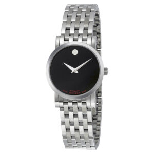 movado red label black dial stainless steel ladies watch 0606107