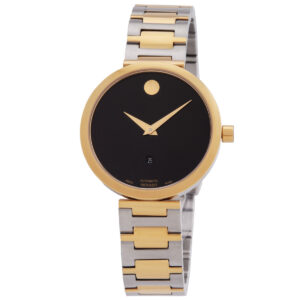 movado museum classic automatic black dial two tone ladies watch 0607679