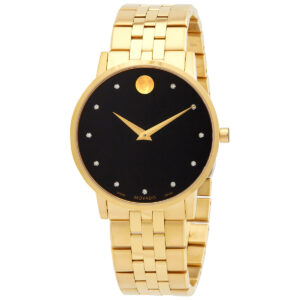 movado museum classic quartz diamond black dial men's watch 0607625