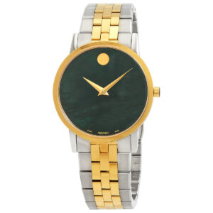 movado museum classic quartz green dial ladies watch 0607631