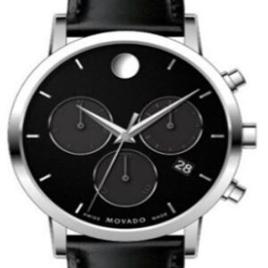 movado museum quartz black dial men's watch 0607778