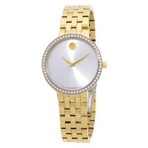 movado museum quartz diamond white dial ladies watch 0608068