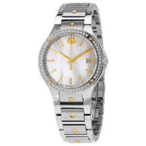 movado se quartz diamond mother of pearl dial ladies watch 0607517
