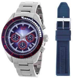 nautica key biscane chronograph quartz blue dial men's watch box set napkbf302