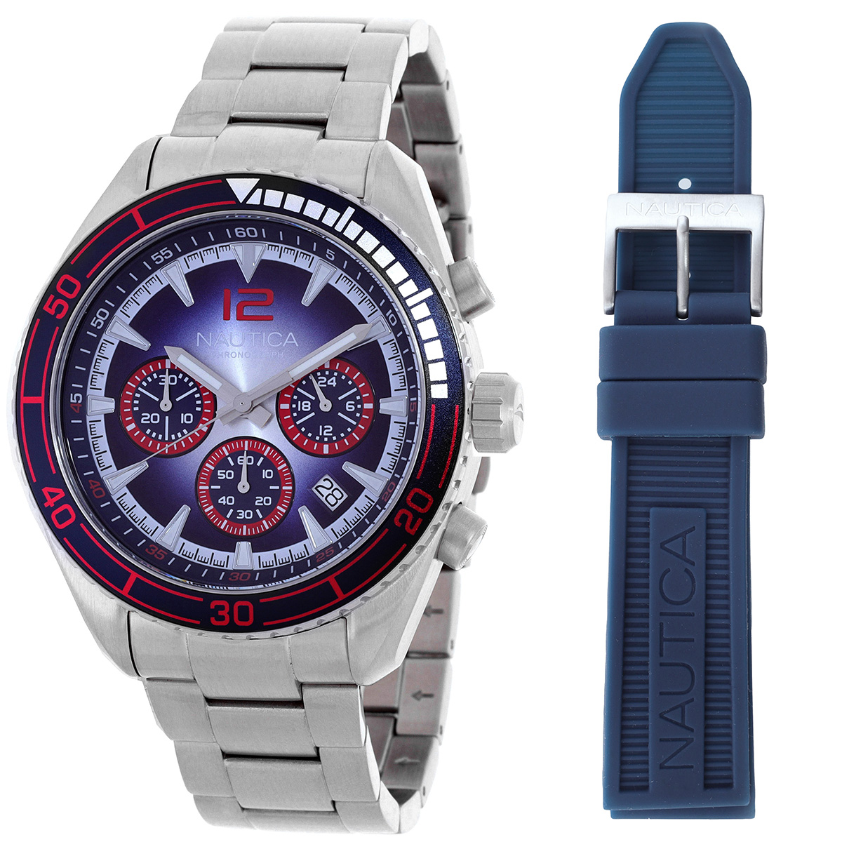 nautica key biscane chronograph quartz blue dial men's watch box set napkbf302 nautica key biscane chronograph quartz blue dial men's watch box set napkbf302