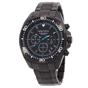 nautica nct blue sail chronograph quartz black dial men's watch napbsf408