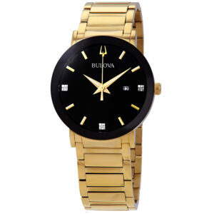 bulova open box bulova diamond black dial yellow gold tone men's watch 97d116