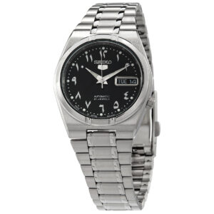 seiko open box seiko 5 automatic black arabic dial stainless steel men's watch snk063j5