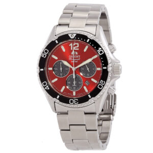 Home orient sports solar powered chronograph red dial men's watch ra tx0207r