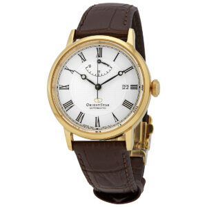 Home orient star automatic white dial brown leather men's watch re au0001s00b