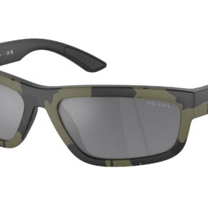 Home prada linea rossa grey mirror rectangular men's sunglasses ps 05zs 14x07g 59