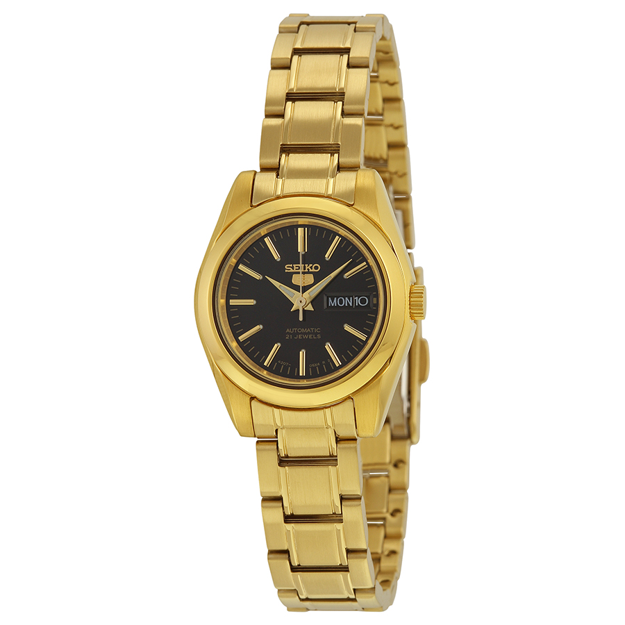 seiko 5 automatic black dial gold tone ladies watch symk22 seiko 5 automatic black dial gold tone ladies watch symk22