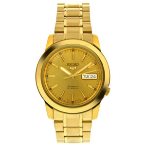 seiko 5 automatic champagne dial yellow gold tone men's watch snke56