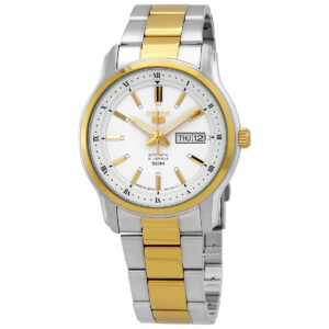 seiko 5 automatic silver dial two tone men's watch snkp14j1