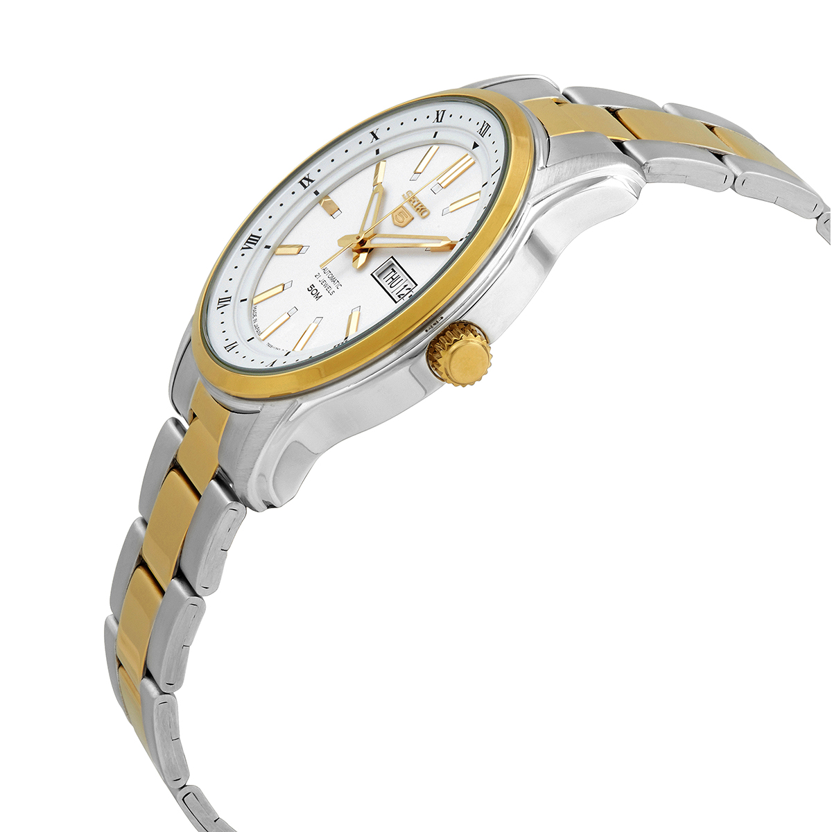 seiko 5 automatic silver dial two tone men's watch snkp14j1 seiko 5 automatic silver dial two tone men's watch snkp14j1