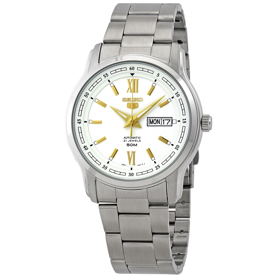 seiko 5 automatic white dial stainless steel men's watch snkp15k1s seiko 5 automatic white dial stainless steel men's watch snkp15k1s
