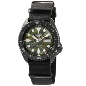 Home seiko 5 sports automatic green camouflage dial men's watch srpj37k1