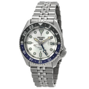 Витрина seiko 5 sports gmt automatic silver dial batman bezel men's watch ssk033