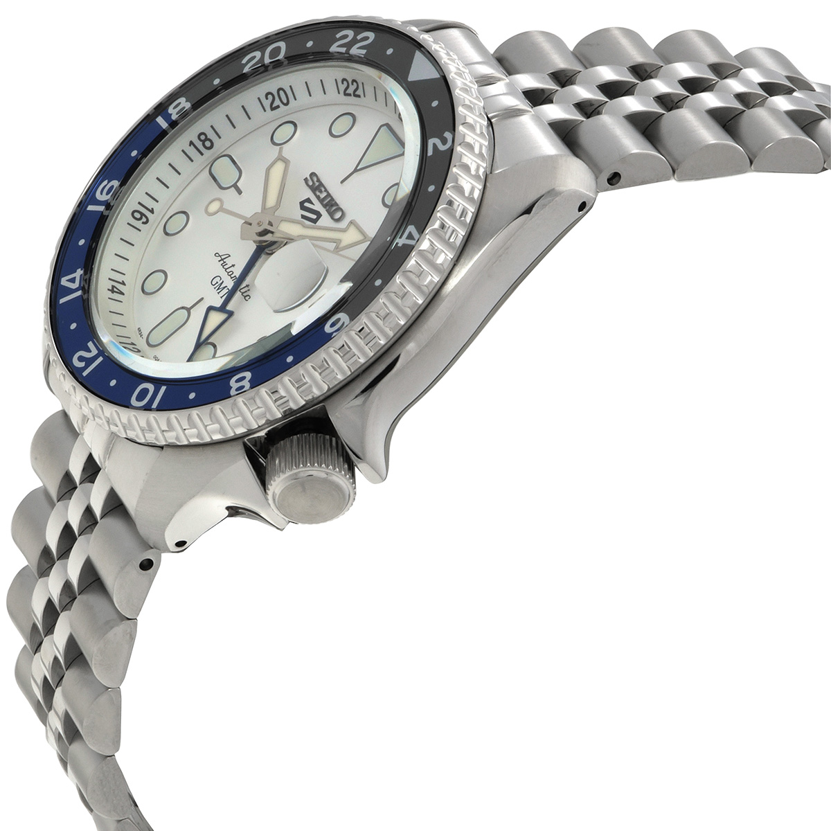 seiko 5 sports gmt automatic silver dial batman bezel men's watch ssk033 seiko 5 sports gmt automatic silver dial batman bezel men's watch ssk033